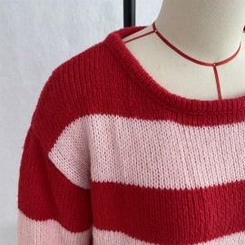Striped Sweater Autumn Winter Crew Neck Casual Loose Pullover Sweater