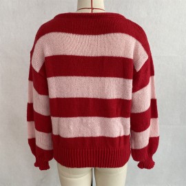 Striped Sweater Autumn Winter Crew Neck Casual Loose Pullover Sweater