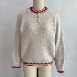 Multi Color Contrast Color Lock Sweater Half Cardigan Button Knitted Pullover Autumn Winter Women Sweater