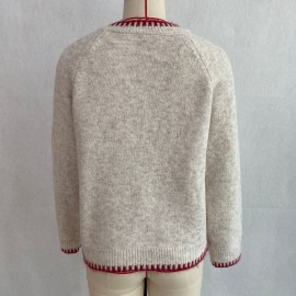 Multi Color Contrast Color Lock Sweater Half Cardigan Button Knitted Pullover Autumn Winter Women Sweater