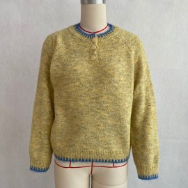 Multi Color Contrast Color Lock Sweater Half Cardigan Button Knitted Pullover Autumn Winter Women Sweater