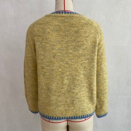 Multi Color Contrast Color Lock Sweater Half Cardigan Button Knitted Pullover Autumn Winter Women Sweater