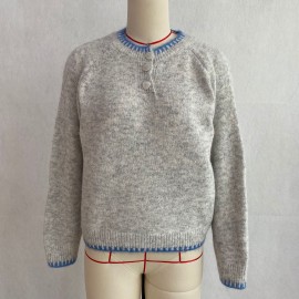 Multi Color Contrast Color Lock Sweater Half Cardigan Button Knitted Pullover Autumn Winter Women Sweater
