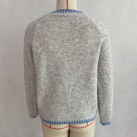 Multi Color Contrast Color Lock Sweater Half Cardigan Button Knitted Pullover Autumn Winter Women Sweater