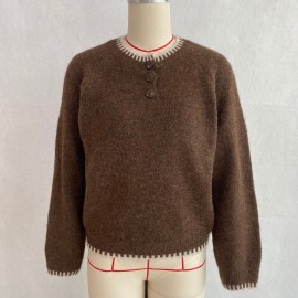 Multi Color Contrast Color Lock Sweater Half Cardigan Button Knitted Pullover Autumn Winter Women Sweater