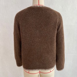 Multi Color Contrast Color Lock Sweater Half Cardigan Button Knitted Pullover Autumn Winter Women Sweater