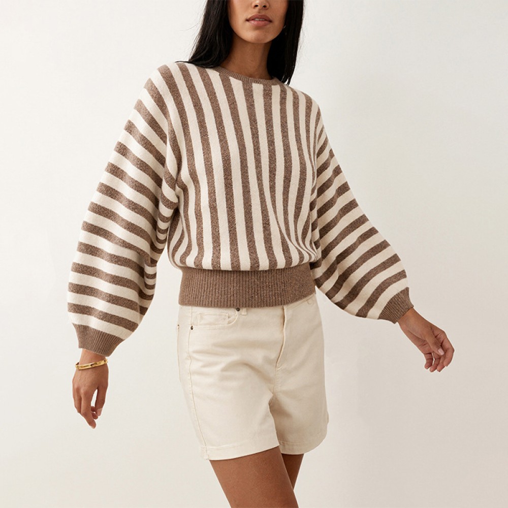 Autumn Winter Striped Long-Sleeved Sweater Sweater Pullover Top