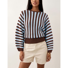 Autumn Winter Striped Long-Sleeved Sweater Sweater Pullover Top