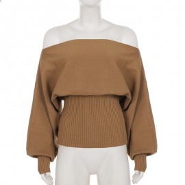 Fashionable Elegant Lightly Mature Loose Batwing Sleeve Sweater Autumn Winter Casual off Shoulder Waist Tight Woolen Top