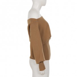 Fashionable Elegant Lightly Mature Loose Batwing Sleeve Sweater Autumn Winter Casual off Shoulder Waist Tight Woolen Top