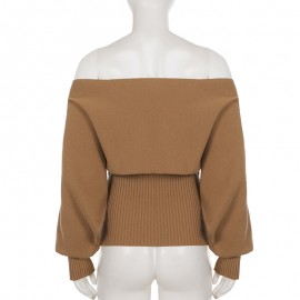 Fashionable Elegant Lightly Mature Loose Batwing Sleeve Sweater Autumn Winter Casual off Shoulder Waist Tight Woolen Top