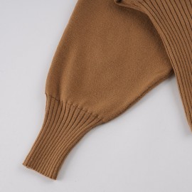 Fashionable Elegant Lightly Mature Loose Batwing Sleeve Sweater Autumn Winter Casual off Shoulder Waist Tight Woolen Top