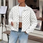 Autumn Winter Loose Long Sleeve Snap Fastener Cardigan Casual Polka Dot Coat Women Clothing