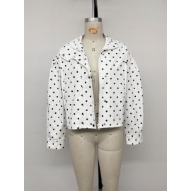 Autumn Winter Loose Long Sleeve Snap Fastener Cardigan Casual Polka Dot Coat Women Clothing