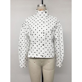 Autumn Winter Loose Long Sleeve Snap Fastener Cardigan Casual Polka Dot Coat Women Clothing