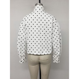 Autumn Winter Loose Long Sleeve Snap Fastener Cardigan Casual Polka Dot Coat Women Clothing