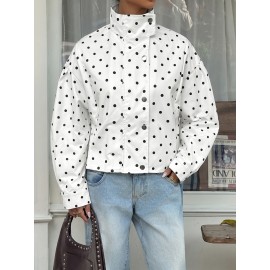 Autumn Winter Loose Long Sleeve Snap Fastener Cardigan Casual Polka Dot Coat Women Clothing