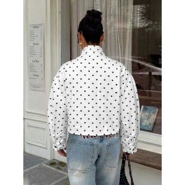 Autumn Winter Loose Long Sleeve Snap Fastener Cardigan Casual Polka Dot Coat Women Clothing