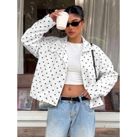 Autumn Winter Loose Long Sleeve Snap Fastener Cardigan Casual Polka Dot Coat Women Clothing
