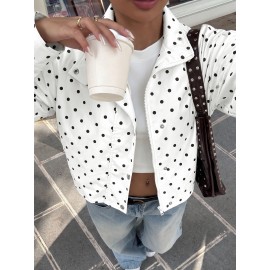Autumn Winter Loose Long Sleeve Snap Fastener Cardigan Casual Polka Dot Coat Women Clothing