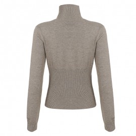 Autumn Winter Women Solid Color Minimal Casual Sweater Lightly Mature Stand Collar Zipper Coat