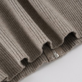 Autumn Winter Women Solid Color Minimal Casual Sweater Lightly Mature Stand Collar Zipper Coat