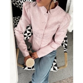 Vintage Court Jacquard Top Women Autumn Stand Collar Puff Sleeve Tight Waist Lotus Leaf Hem Thin Coat