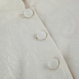 Vintage Court Jacquard Top Women Autumn Stand Collar Puff Sleeve Tight Waist Lotus Leaf Hem Thin Coat