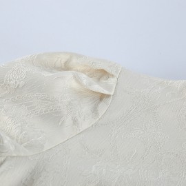 Vintage Court Jacquard Top Women Autumn Stand Collar Puff Sleeve Tight Waist Lotus Leaf Hem Thin Coat