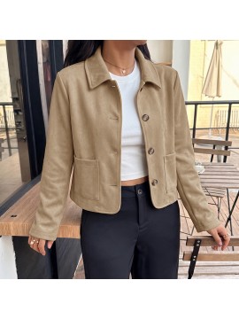 Korean Retro Solid Color Suede Short Lapels Coat