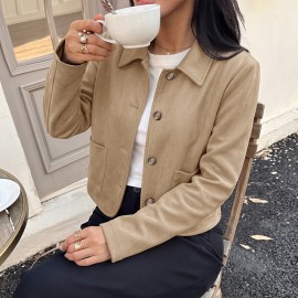 Korean Retro Solid Color Suede Short Lapels Coat