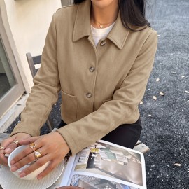 Korean Retro Solid Color Suede Short Lapels Coat