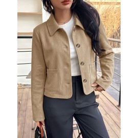 Korean Retro Solid Color Suede Short Lapels Coat