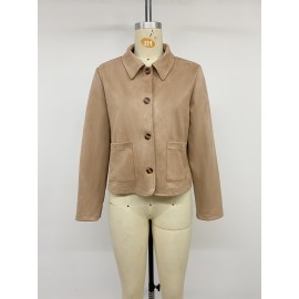 Korean Retro Solid Color Suede Short Lapels Coat