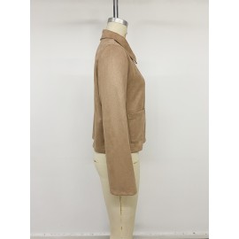 Korean Retro Solid Color Suede Short Lapels Coat