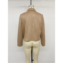 Korean Retro Solid Color Suede Short Lapels Coat