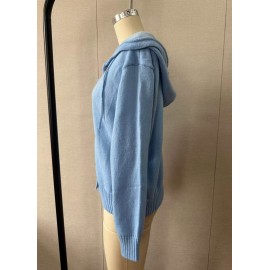 Button Knitted Hooded Sweater Cardigan Coat Autumn Winter Solid Color Casual Women Wear