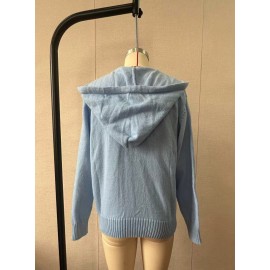 Button Knitted Hooded Sweater Cardigan Coat Autumn Winter Solid Color Casual Women Wear