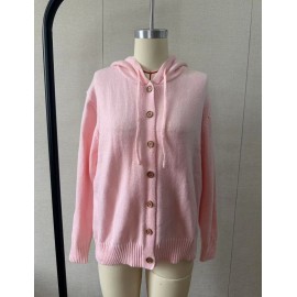 Button Knitted Hooded Sweater Cardigan Coat Autumn Winter Solid Color Casual Women Wear