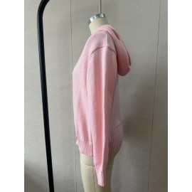 Button Knitted Hooded Sweater Cardigan Coat Autumn Winter Solid Color Casual Women Wear