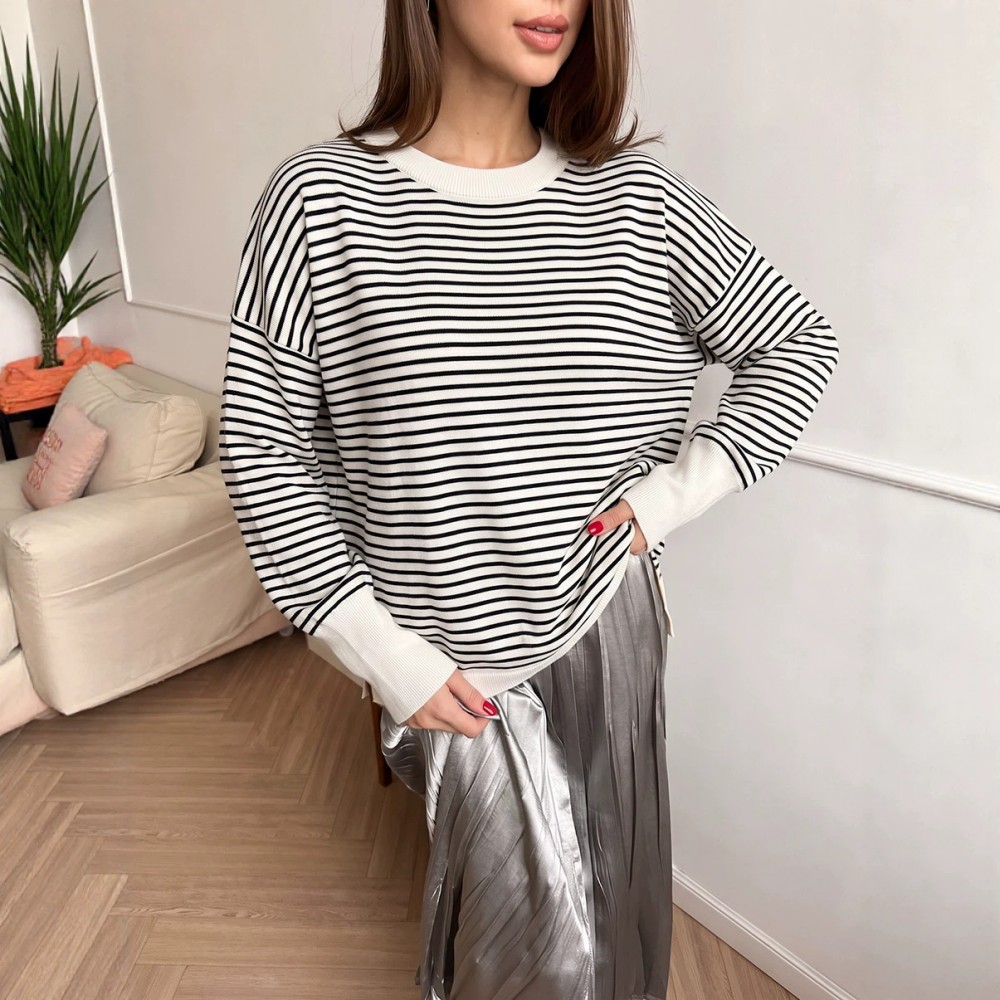 Striped Sweater Women Loose Lazy Chic Pullover Top