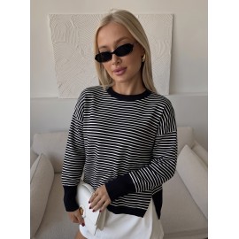 Striped Sweater Women Loose Lazy Chic Pullover Top