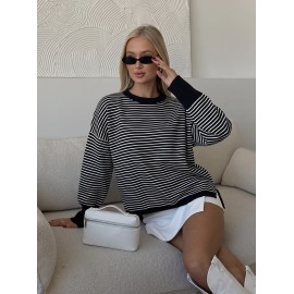 Striped Sweater Women Loose Lazy Chic Pullover Top