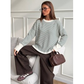 Striped Sweater Women Loose Lazy Chic Pullover Top