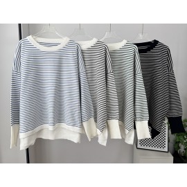 Striped Sweater Women Loose Lazy Chic Pullover Top