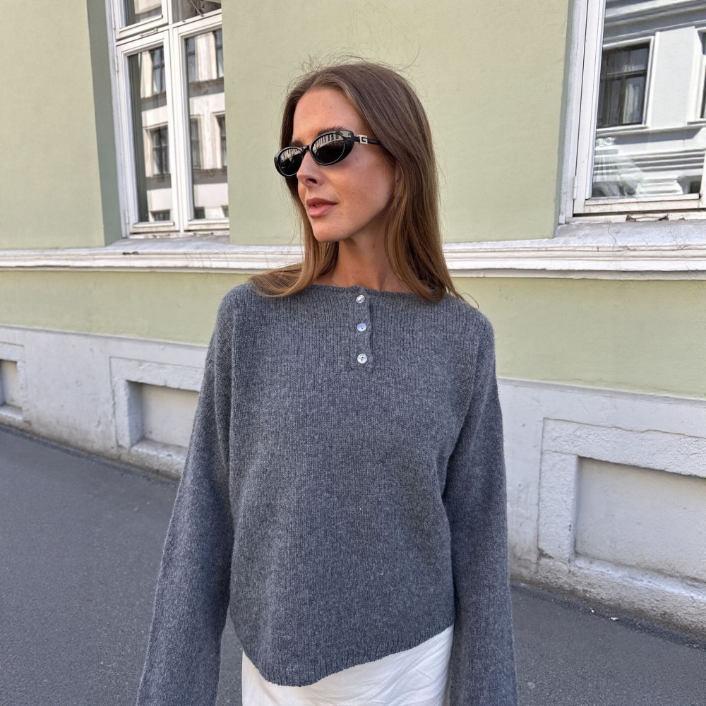 Idle round Neck Button Knitted Sweater Women Loose Long Sleeve Solid Color Pullover Autumn Winter Top Wool
