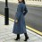 Denim Women Wear Trench Coat Solid Color Collared Long Sleeve Lace up Long Denim Jacket for Women