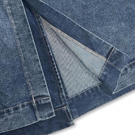 Denim Women Wear Trench Coat Solid Color Collared Long Sleeve Lace up Long Denim Jacket for Women