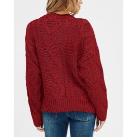 Casual Cable Knit Sweater Women Long Sleeved Solid Color Knitted Pullover Women Commuting Wear