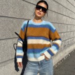 Idle Striped Sweater Multi Color Mosaic Striped Crew Neck Long Sleeves Knitwear Office Top